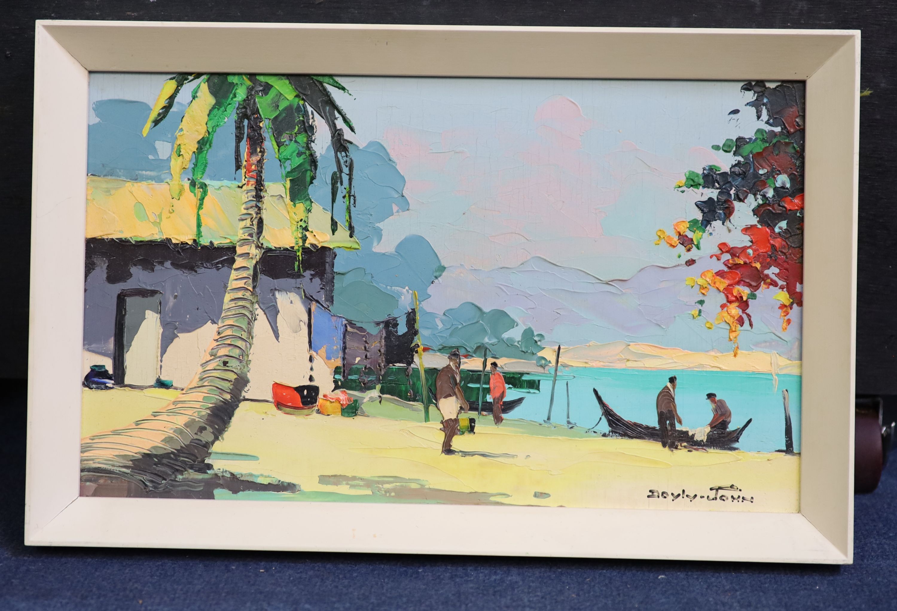 Cecil Rochfort D'Oyly John (1906-1993), Caribbean beach scene, oil on wooden panel, 22 x 37cm